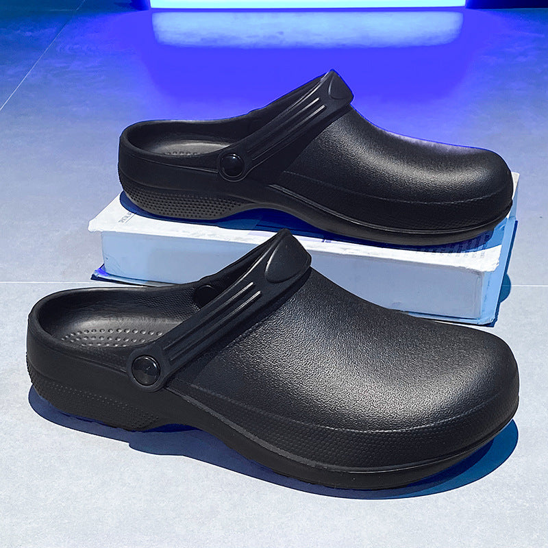 Waterproof and oil-proof closed-toe slippers, unisex, non-slip, suitable for chefs and medical professionals.