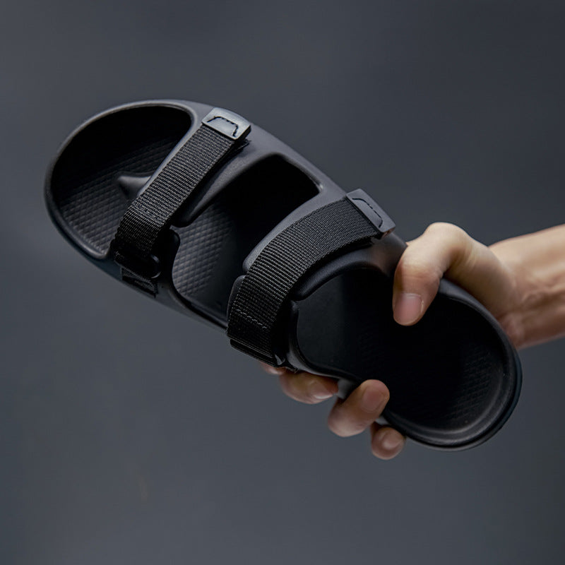 Adjustable Velcro double strap slippers, men's and women's thick-soled non-slip outdoor sandals