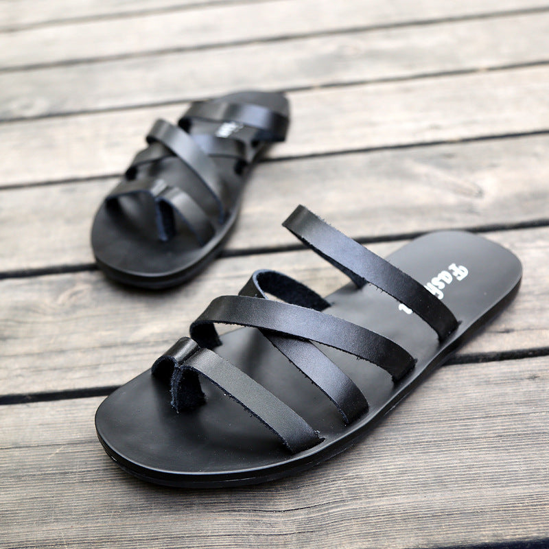Simple men's flip-flops with cross straps, flat and suitable for outdoor wear