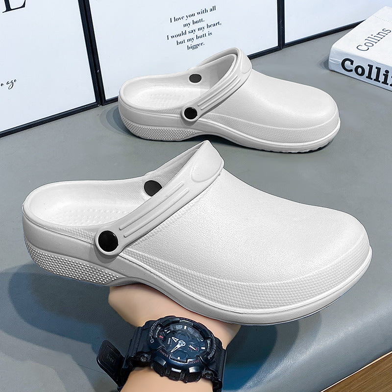 Waterproof and oil-proof closed-toe slippers, unisex, non-slip, suitable for chefs and medical professionals.