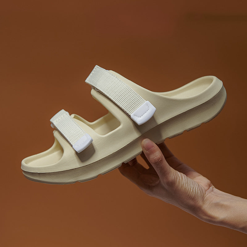 Adjustable Velcro double strap slippers, men's and women's thick-soled non-slip outdoor sandals