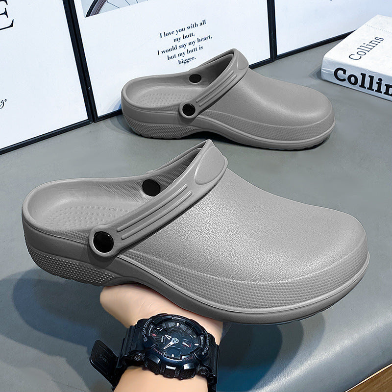 Waterproof and oil-proof closed-toe slippers, unisex, non-slip, suitable for chefs and medical professionals.