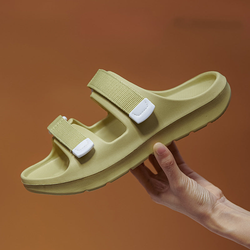 Adjustable Velcro double strap slippers, men's and women's thick-soled non-slip outdoor sandals