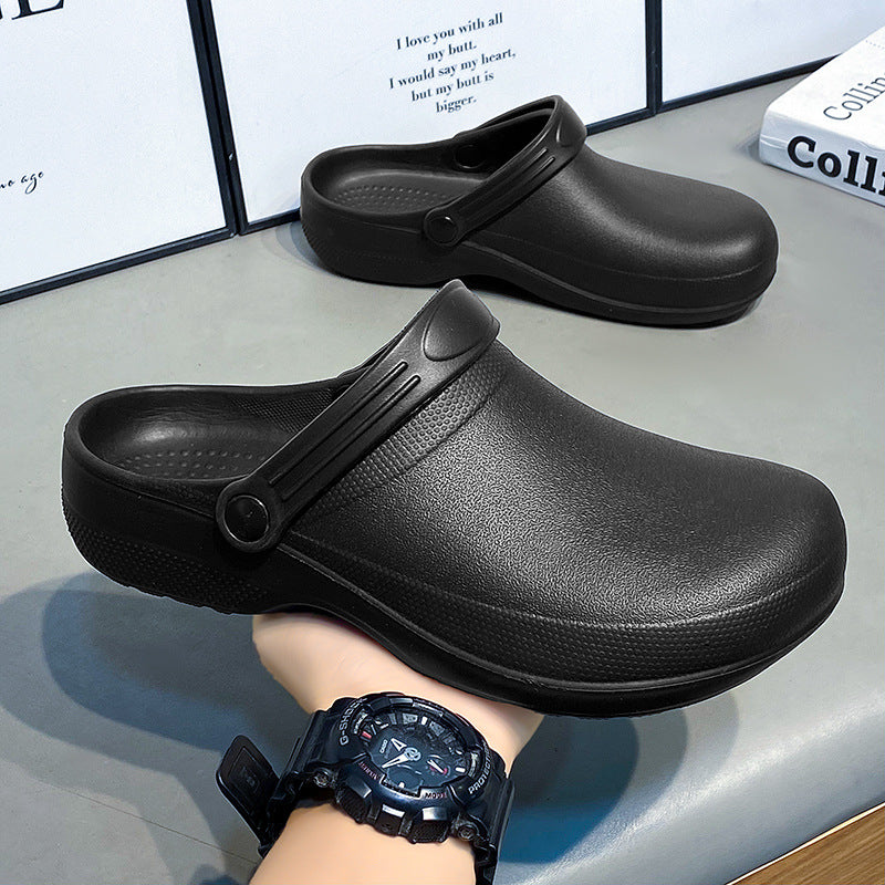 Waterproof and oil-proof closed-toe slippers, unisex, non-slip, suitable for chefs and medical professionals.