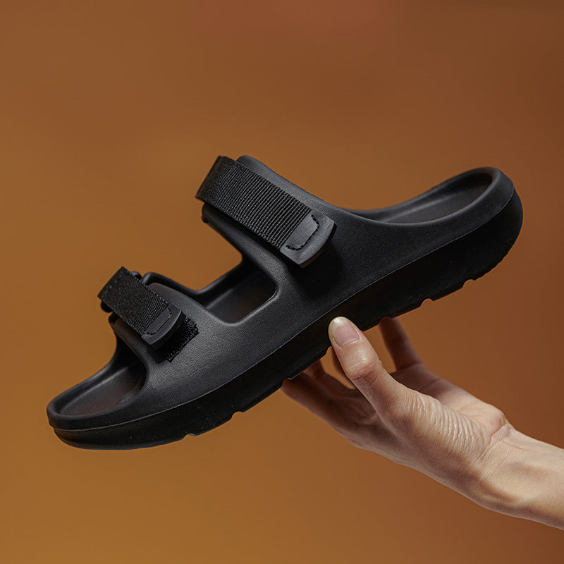 Adjustable Velcro double strap slippers, men's and women's thick-soled non-slip outdoor sandals